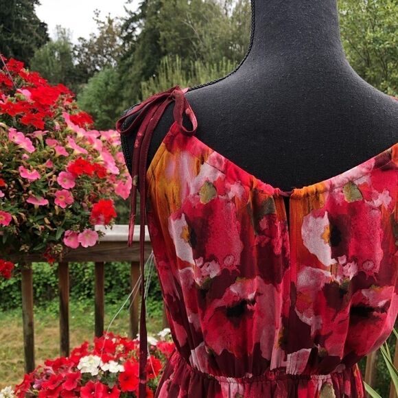 Red Floral Chiffon Maxi Dress - Picture 7 of 8